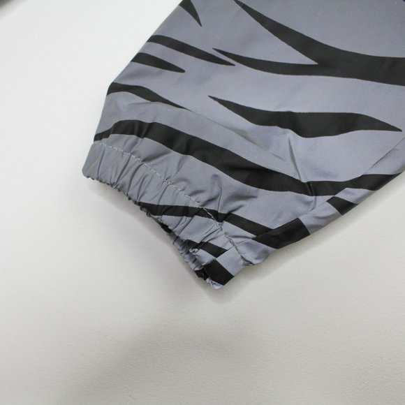 Zebra Print Reflective Hood Zip Front Nylon Windbreaker Rain Jacket sz S - Picture 3 of 4
